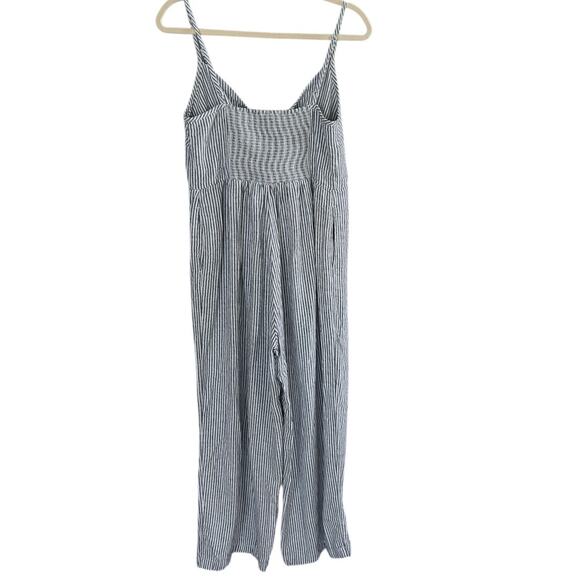 Old Navy Striped Knotted Linen-Blend Jumpsuit Women's Small Smocked Cropped - Picture 3 of 7